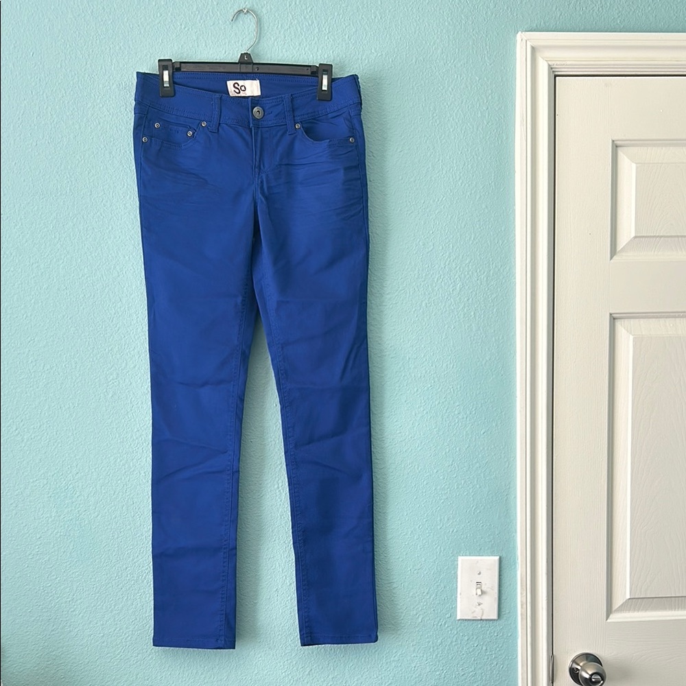 SO Blue Skinny Jeans Vibrant Color Full-Length Juniors Size 7